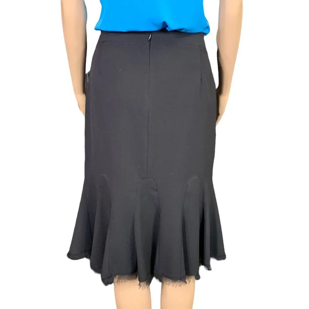 T Tahari Womens Midi Skirt Bramble Ruffle Hem Tulle Trim Career Black Size 4